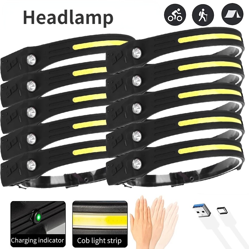 Đèn Pin COB Đeo Đầu Chống Thấm Nước Siêu Nhẹ Có Thể Sạc Lại Bằng Cổng USB 5 Chế Độ Sáng Tiện Dụng