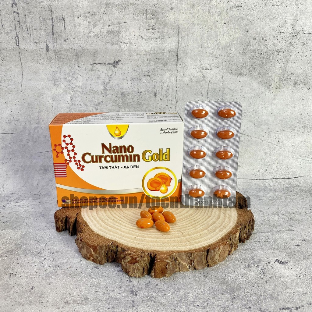 Viên tinh nghệ Nano Curcumin Gold  Tam Thất Xạ Đen giảm viêm loét dạ dày, tá tràng, ung bướu - Hộp 30 viên