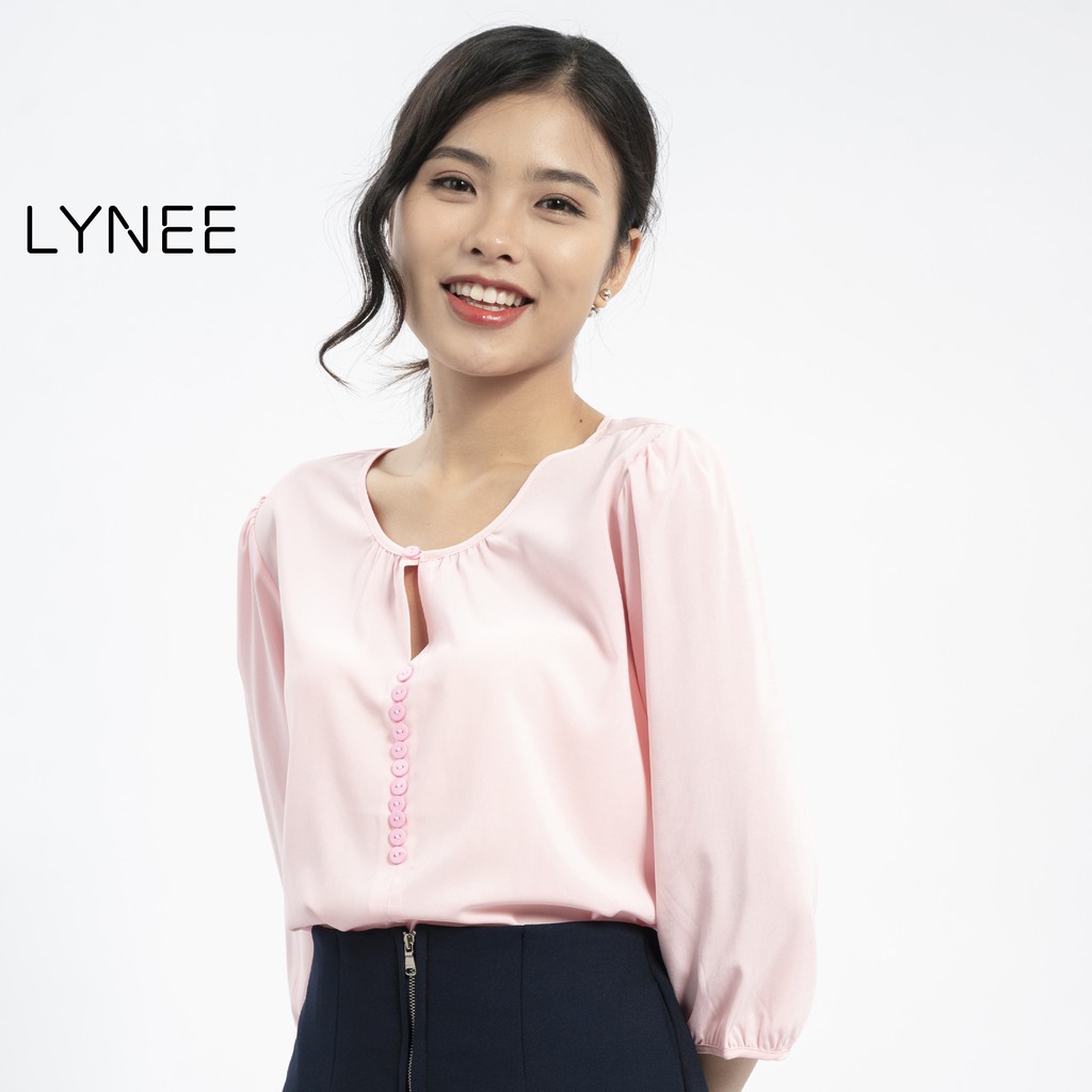 Áo sơ mi nữ kiểu bánh bèo LYNEE áo kiểu cổ tròn nút giả tay lỡ nhúm thun - A16