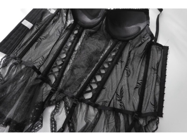 LL2242 - Corset Ren Thắt Áo Có Gọng Mút Phối Váy Voan Bồng - Nội Y Định Hình Tôn 3 Vòng Gợi Cảm - Đồ Lót Nữ Sexy