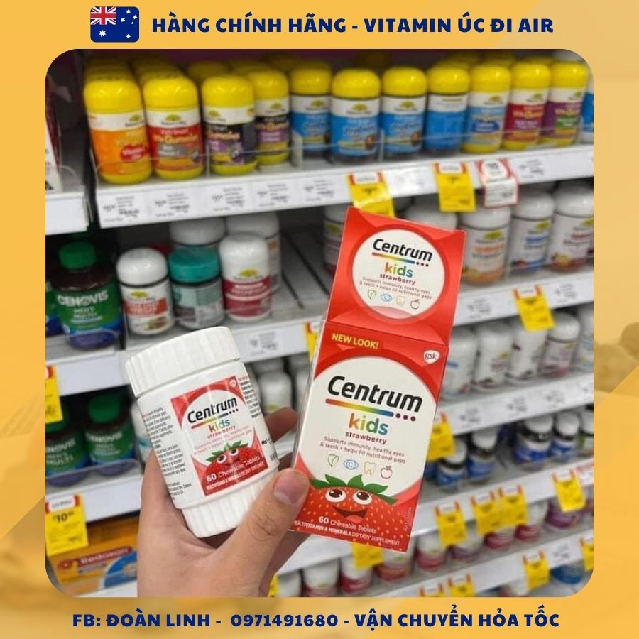 Vitamin tổng hợp Centrum Kids 60 viên Muti Vitamin cho bé từ 3 tuổi, Hàng chuẩn úc đi air, Viên centrum kids