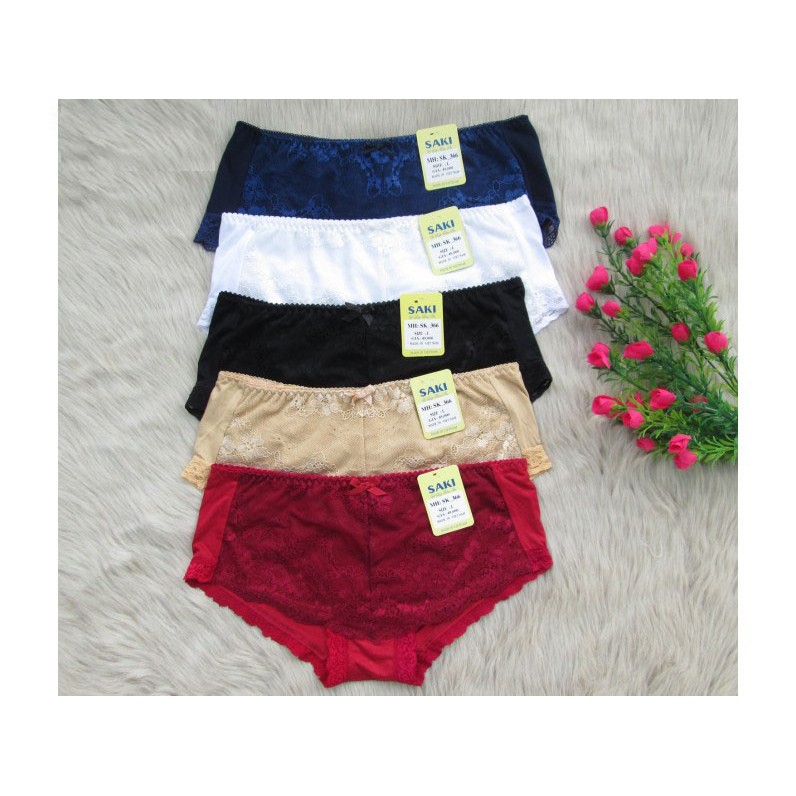 QUẦN LÓT NỮ LƯNG CAO THUN LỤA PHỐI REN SAKI