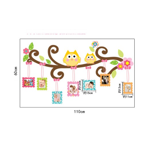 Decal trang trí Cành Cây cong Cú Mèo khung ảnh