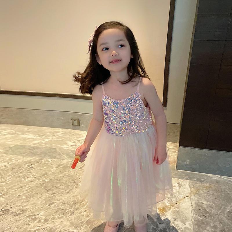 Đầm công chúa đính kim sa nhiều màu sắc phong cách phương tây thời trang cho bé gái