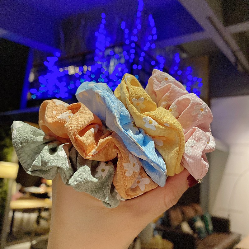 Dây Buộc Tóc Scrunchies Vải Hoa Cúc Hàn Quốc Cho Nữ