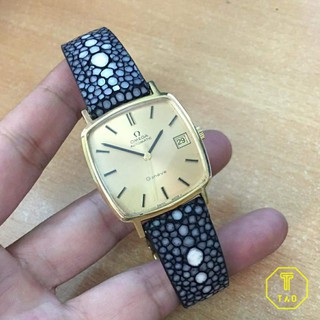 Dây đồng hồ da cá đuối handmade 2 ngọc (Đen)