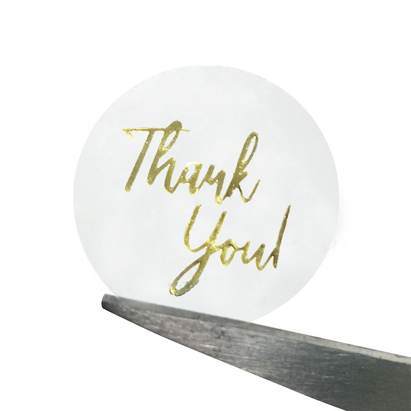 Cuộn 500 miếng dán niêm phong trang trí trong suốt họa tiết chữ Thank You màu vàng tiện lợi