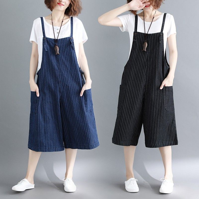 [ORDER] Yếm denim kẻ sọc bigsize (fit đến 80kg) - Có ảnh thật