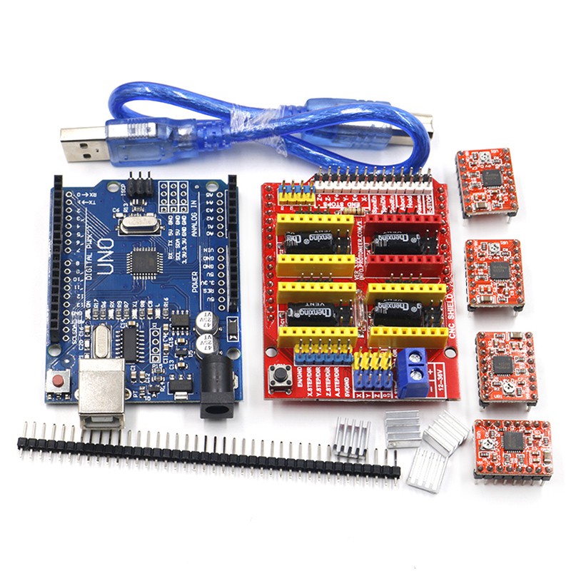 1 Bộ Bảng Mạch Mở Rộng Cnc Shield V3 + 4 Mạch Khắc A4988 Cho Arduino + Uno R3