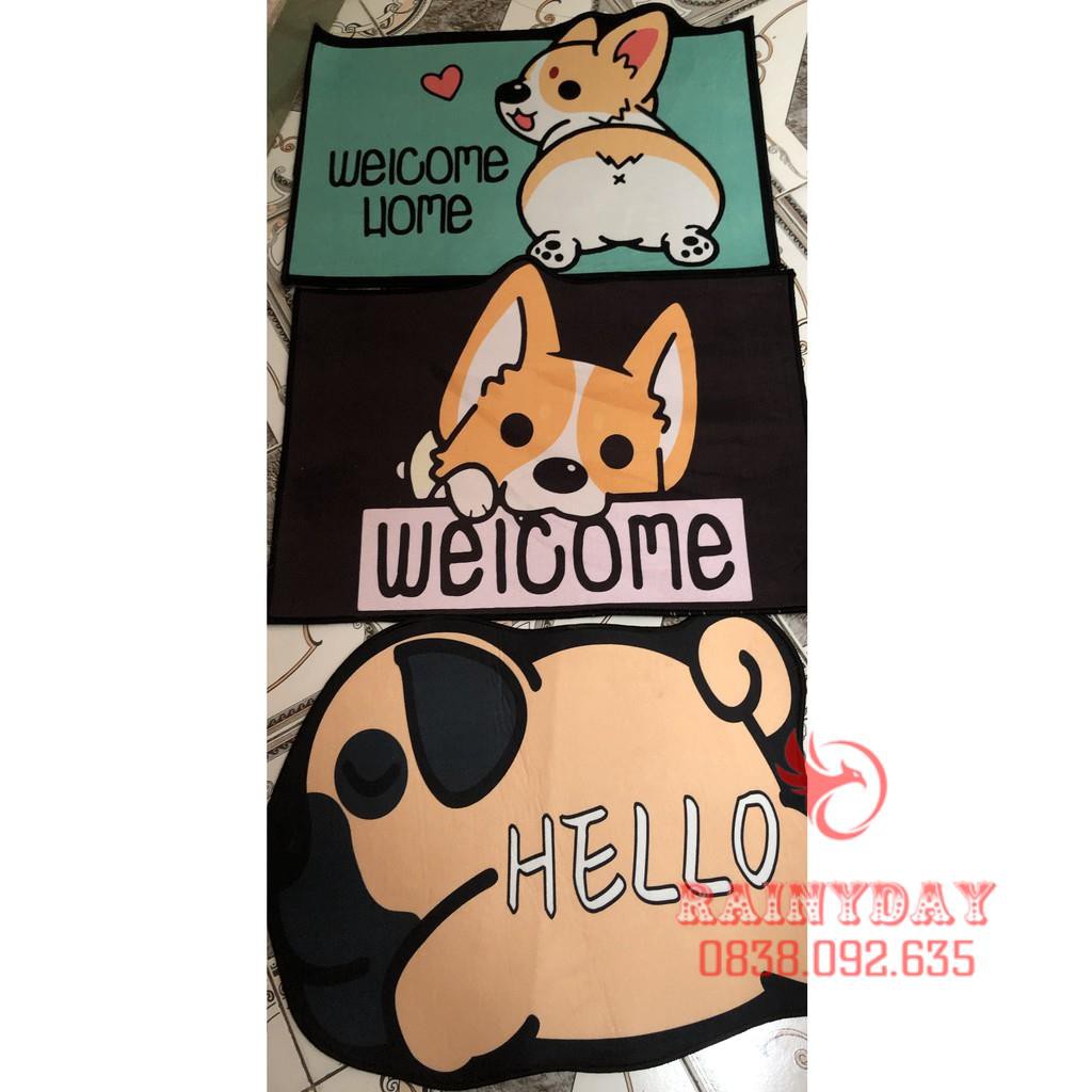 Thảm lau chùi chân 3D chống trơn trượt thấm nước nhà tắm phòng bếp hình chó corgi cute dễ thương