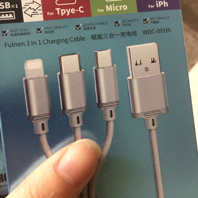 Cáp sạc 3 cổng Micro-Lighting-Type C