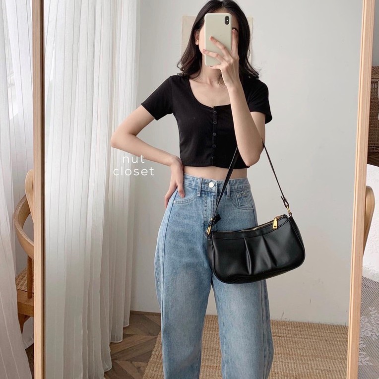 ÁO CROPTOP TAY LƠ CHẤT LIỆU LEN TĂM KIỂU DÁNG ÁO CROPTOP CÚC DỌC 6 MÀU LOẠI MỚI - ÁO CROPTOP CÚC NGỰC | MÃ A318