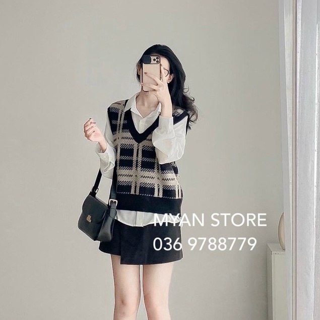 Áo gile len nữ NHẬT LINH áo len nữ hotrend họa tiết kẻ caro  - A521