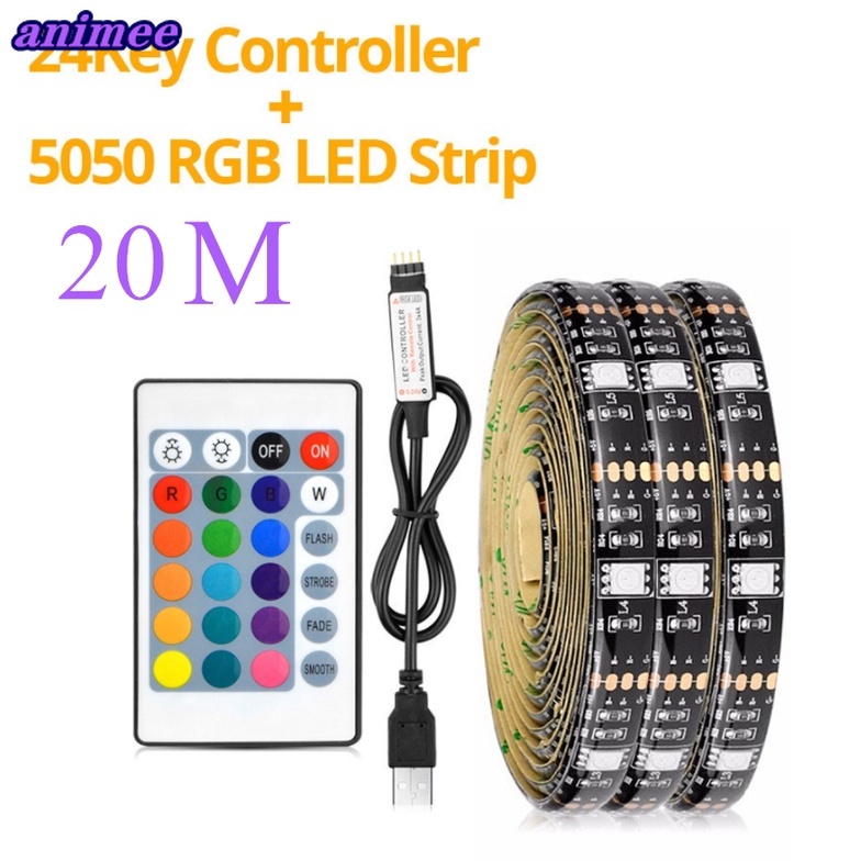 Dây Đèn LED 20M 5V 24 Phím 5050 RGB Dây đèn led RGB 16 màu thay đổi theo nhiệt độ cổng usb và điều khiển từ xa trang trí phòng khách / phòng ngủ diy