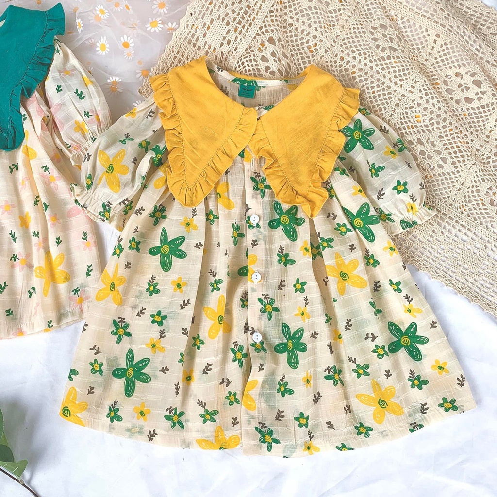 Đầm hoa tiểu thư cổ bèo nhọn váy xòe đáng yêu