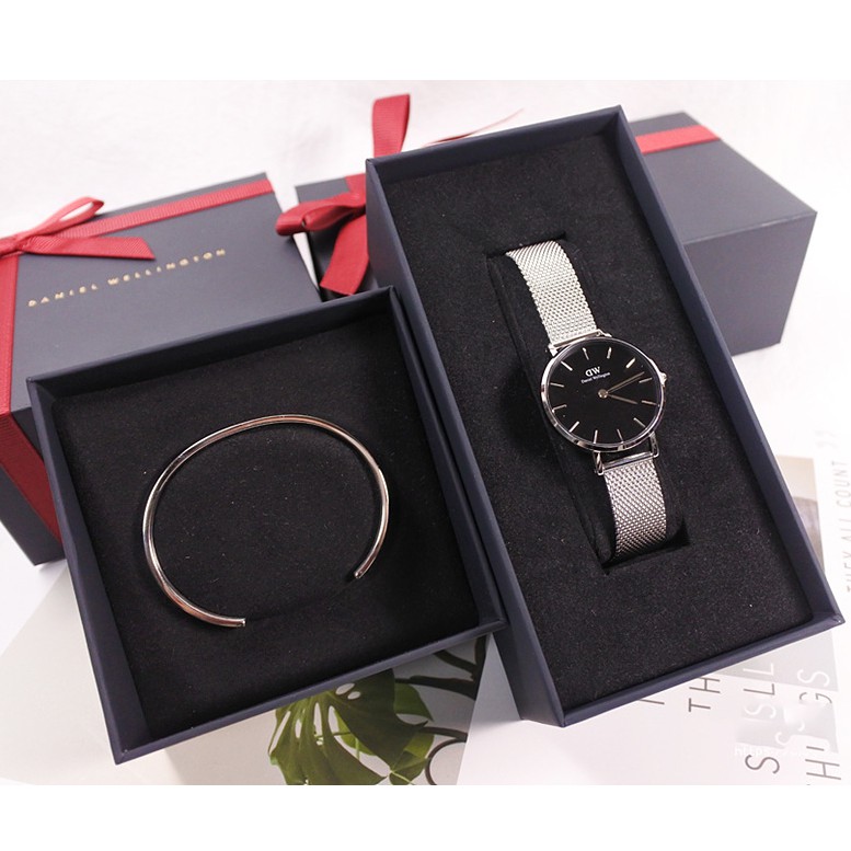 Đồng Hồ Nữ Daniel Wellington Classic Petite Sterling Black & Vòng Tay DW Cuff Chính Hãng - OtisWatch