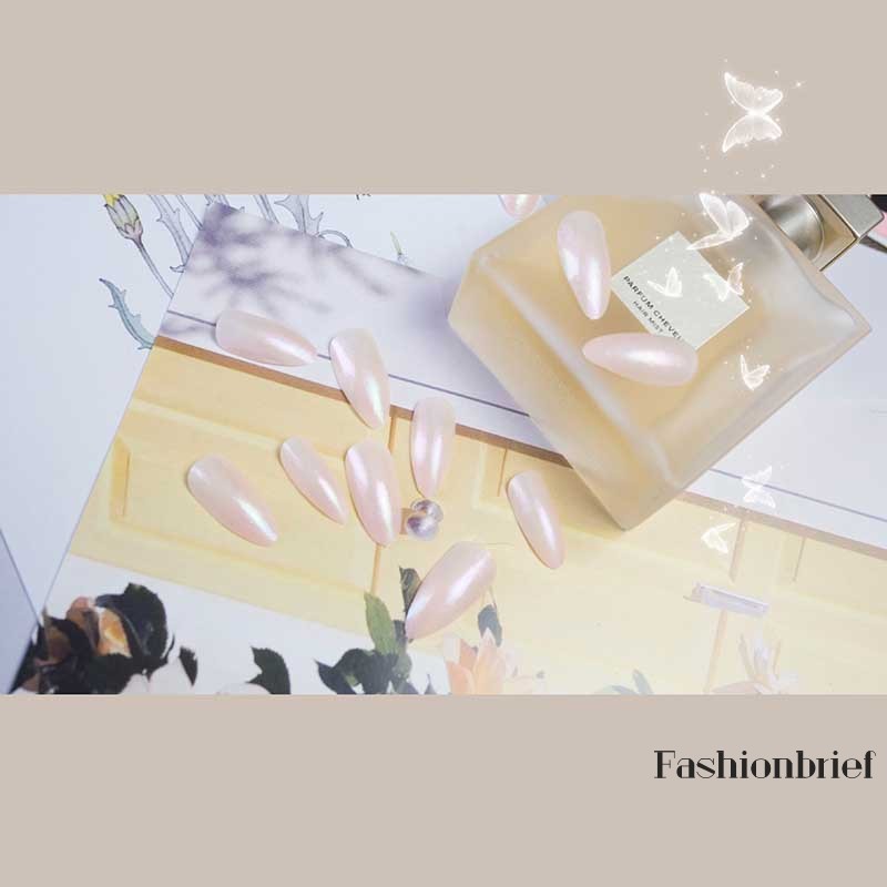 Bộ 24 Móng Tay Giả Màu Hồng Ombre Ánh Ngọc Trai Che Toàn Móng Tay Cực Dài Bằng Acrylic Kèm Keo Dán