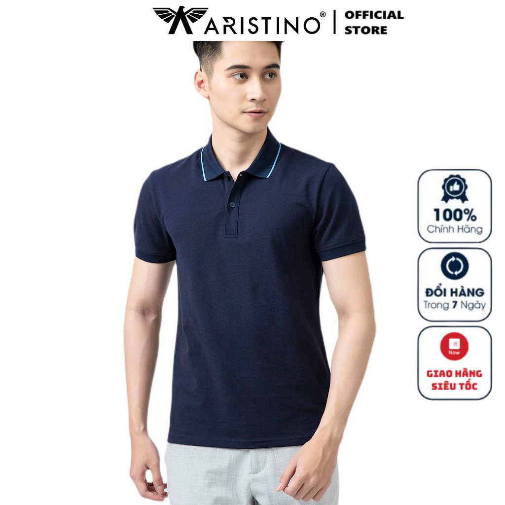 Áo Thun Polo Ngắn Tay Có Cổ Bẻ ARISTINO APS035S1 Áo Phông Nam màu xanh tím than dáng regular fit suông vừa vải cotton