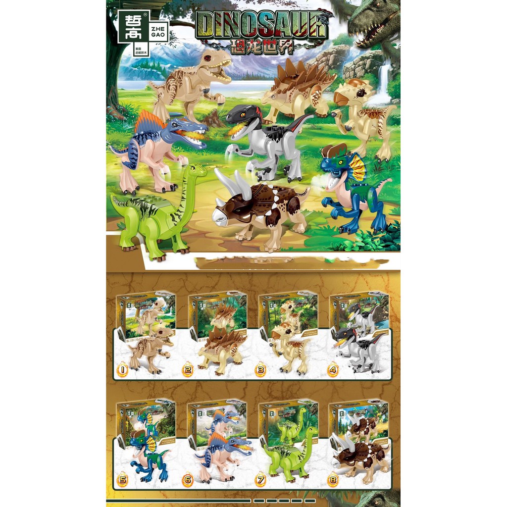 Đồ chơi lắp ráp Zhe Gao QL1715 xếp mô hình logo minifigures Khủng Long rất đẹp và an toàn Dinosaurs world trọn bộ 8 hộp