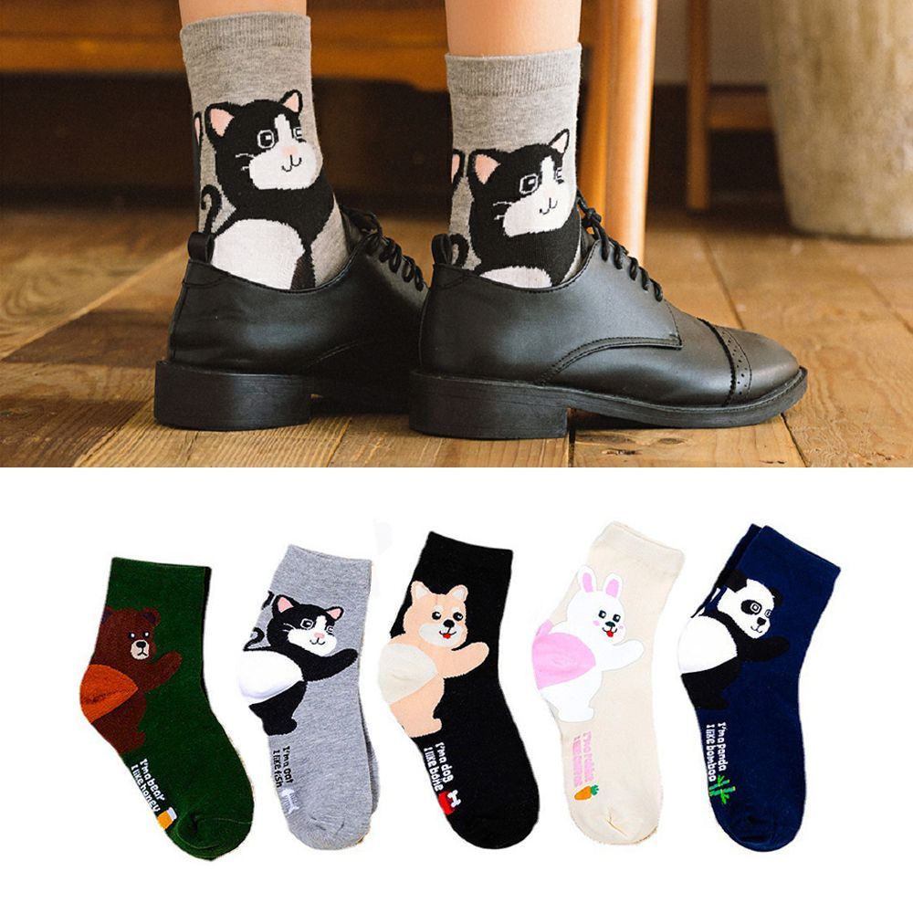 AROMA 1 Pair Cartoon Animal Socks Cute Mid-tube Women Cotton Socks Fashion Cat Girl Gift Female Panda Harajuku Crew socks