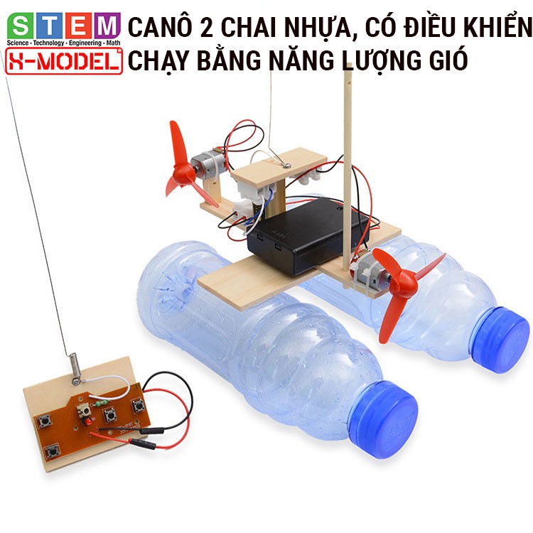 Đồ chơi sáng tạo STEM Ca nô gỗ 2 chai nhựa, có điều khiển X-MODEL ST66 cho bé, Đồ chơi trẻ em DIY [Giáo dục STEM, STEAM]