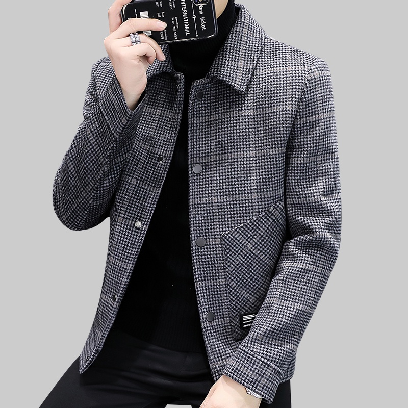 Áo khoác dạ nam dáng ngắn cao cấp dài tay cổ bẻ siêu đẹp