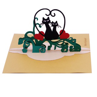 Thiệp nổi 3D Pop-up Mèo Đen Tình Yêu, thiệp tình yêu, thiệp valentine - Paper Art Gift - PNP136