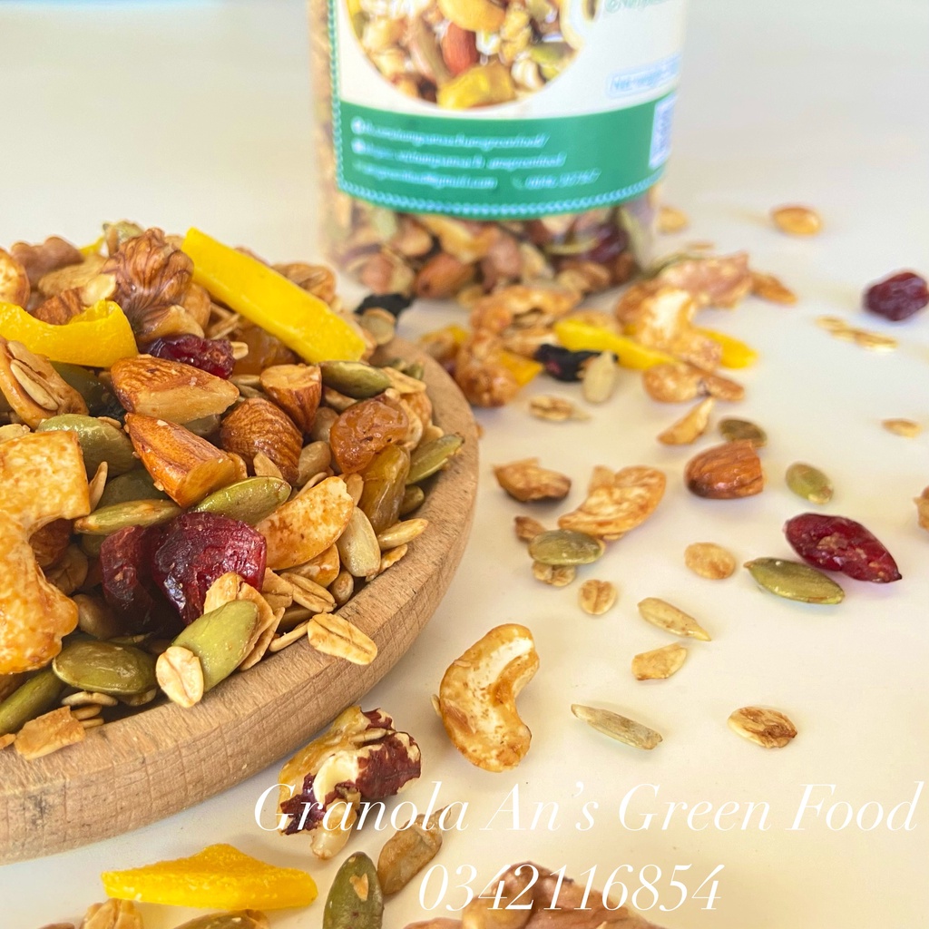 Granola Cao Cấp - Ngũ Cốc Hạt &amp; Trái Cây Khô Siêu Hạt (80% Hạt) - An’s Green Food (500g)