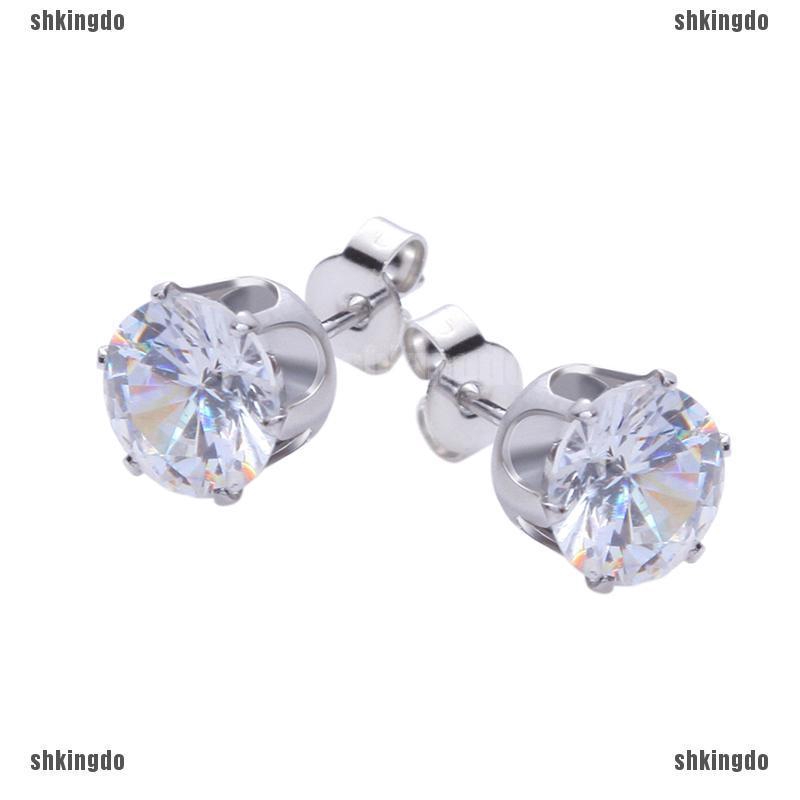 Set 8 đôi bông tai tròn bằng thép không gỉ đính đá 4/6/7/8mm