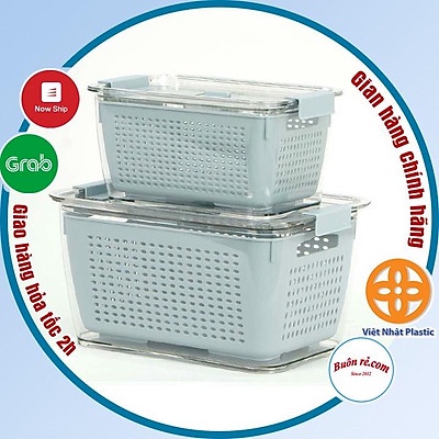 Hộp Nhựa TO Đựng Thực Phẩm Tủ Lạnh 2 Lớp Có Lỗ Thoát Nước Khóa Thoát Khí Dễ Dàng Bảo Quản Rau Củ Tiện Lợi