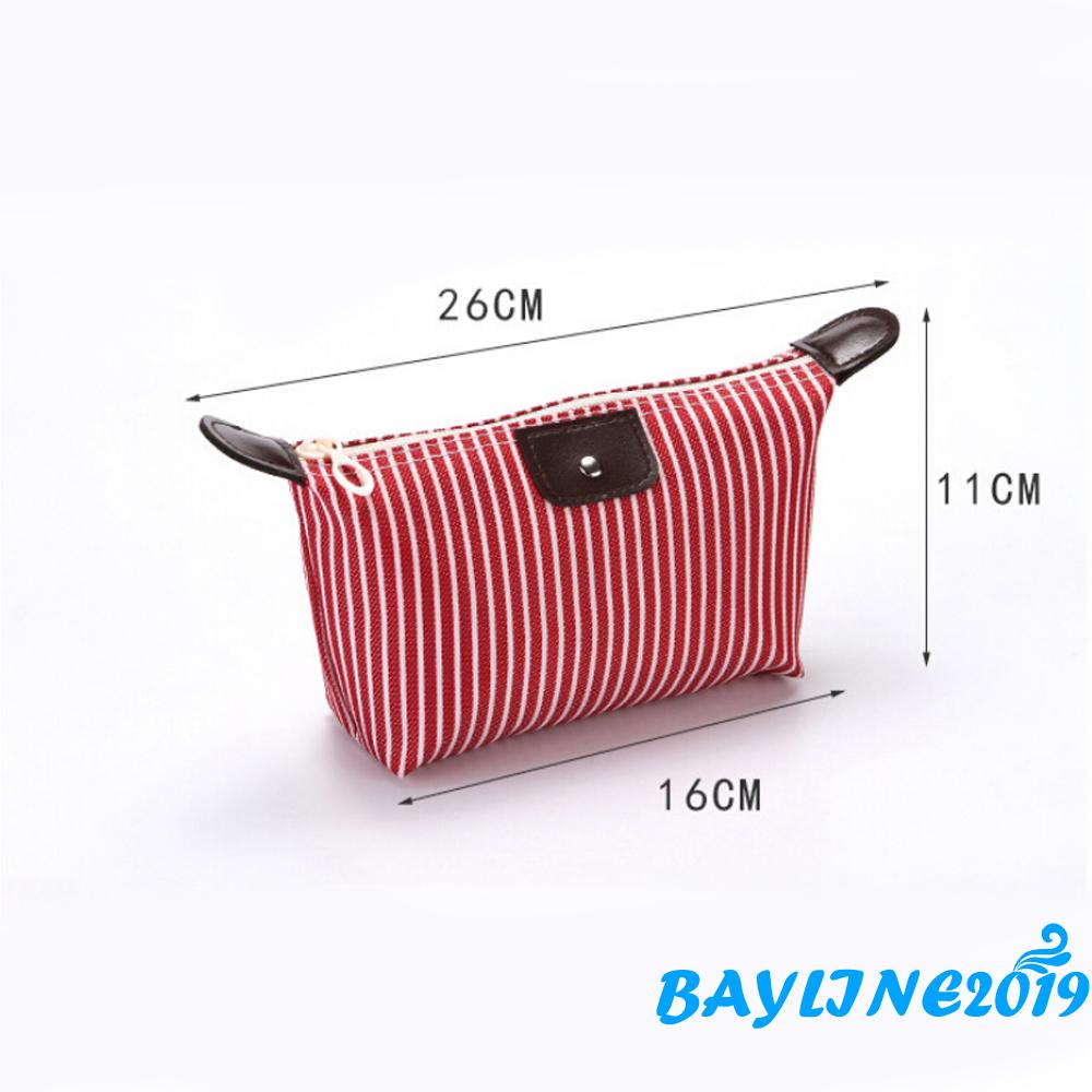 (Hàng Mới Về) Túi Đựng Đồ Trang Điểm Khóa Kéo Họa Tiết Kẻ Sọc Tiện Dụng