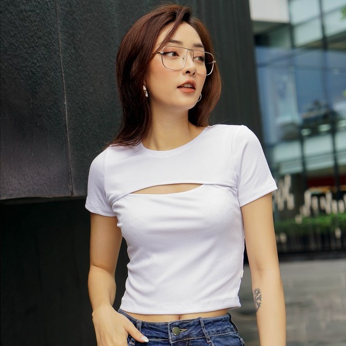 Áo kiểu dệt kim nữ Méo shop dáng croptop ngắn tay Gin