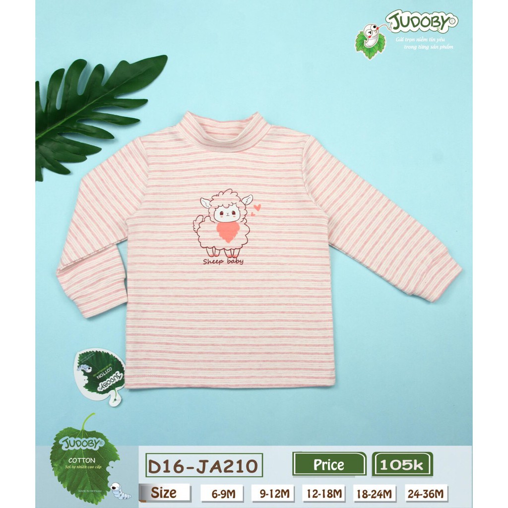 Judoby - áo cổ lọ kẻ 3p cotton nỉ dày dặn 9-36m ( JA 210 )