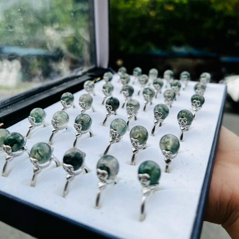 Nhẫn Bạc Đính Hạt Đa Băng Thủy Tảo 10mm