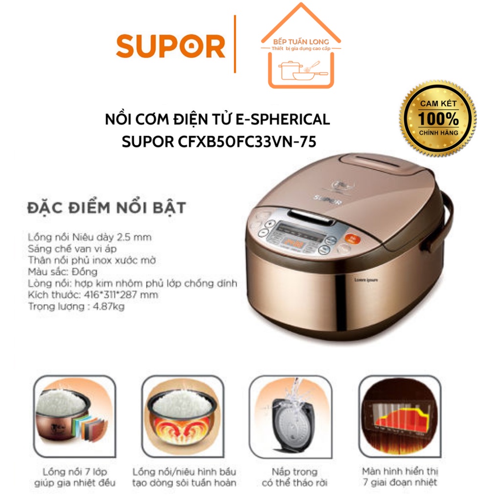 Nồi Cơm Điện Tử Lòng Niêu SUPOR CFXB50FC33VN-75,1,8L, 750W - Hàng Chính Hãng bảo hành 12 tháng