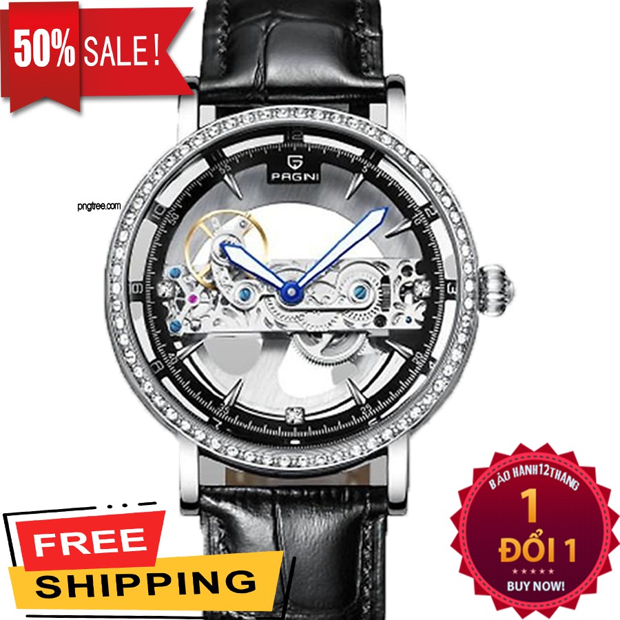 [Fullbox]Giảm giá 50% - Đồng Hồ Cơ Nam PAGINI Automatic PA12266 Kim Dạ Quang Dây Thép Không Gỉ Cao Cấp 904L- BH 1 năm