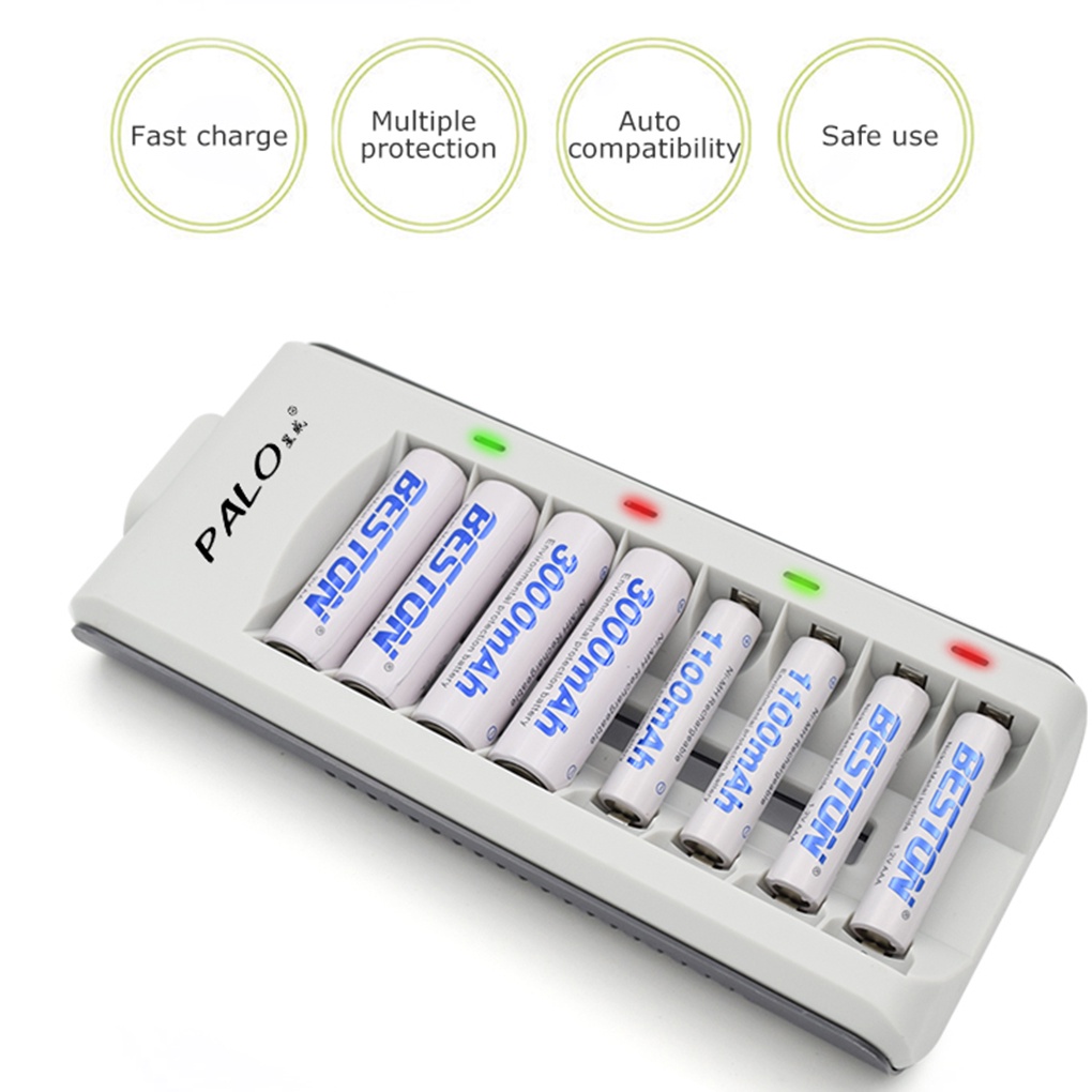 [Coco] PALO 8 Slots Smart Intelligence Battery Charger Charging Station Port for AA/AAA Batteries with LED Indicator