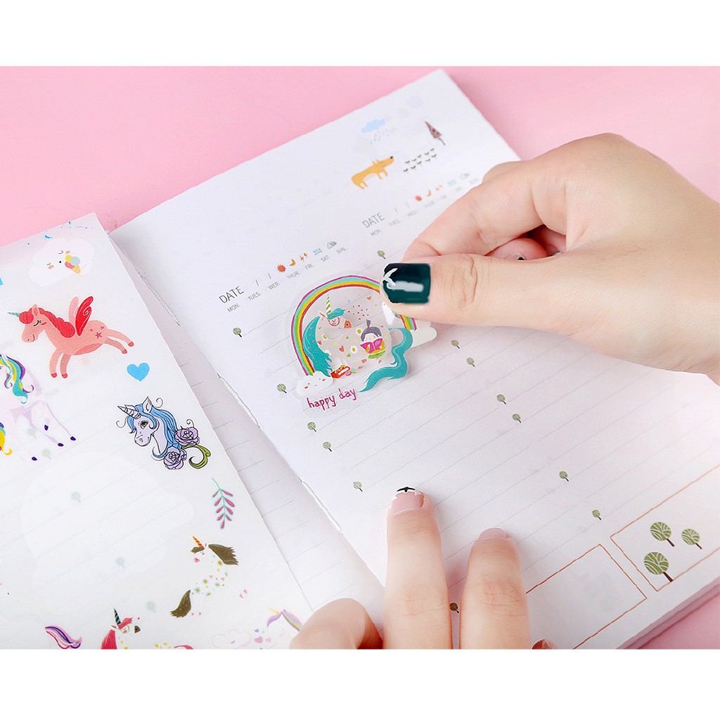 Set 6 tờ stickers dán trang trí hình kỳ lân DIY cho nhật ký dễ thương