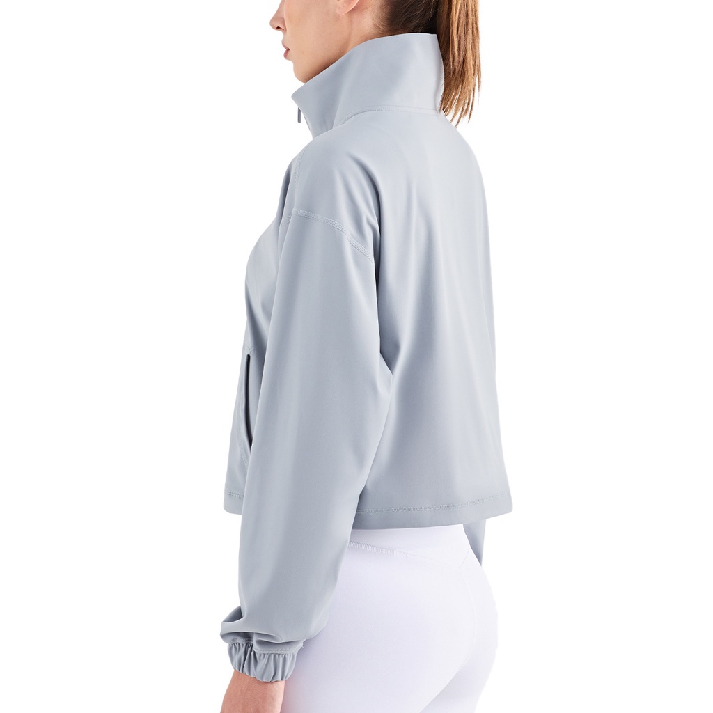 Áo khoác Air Active có túi bên hông dáng rộng phối dây kéo cổ cao một nửa tay dài thời trang tập yoga/ chơi thể thao