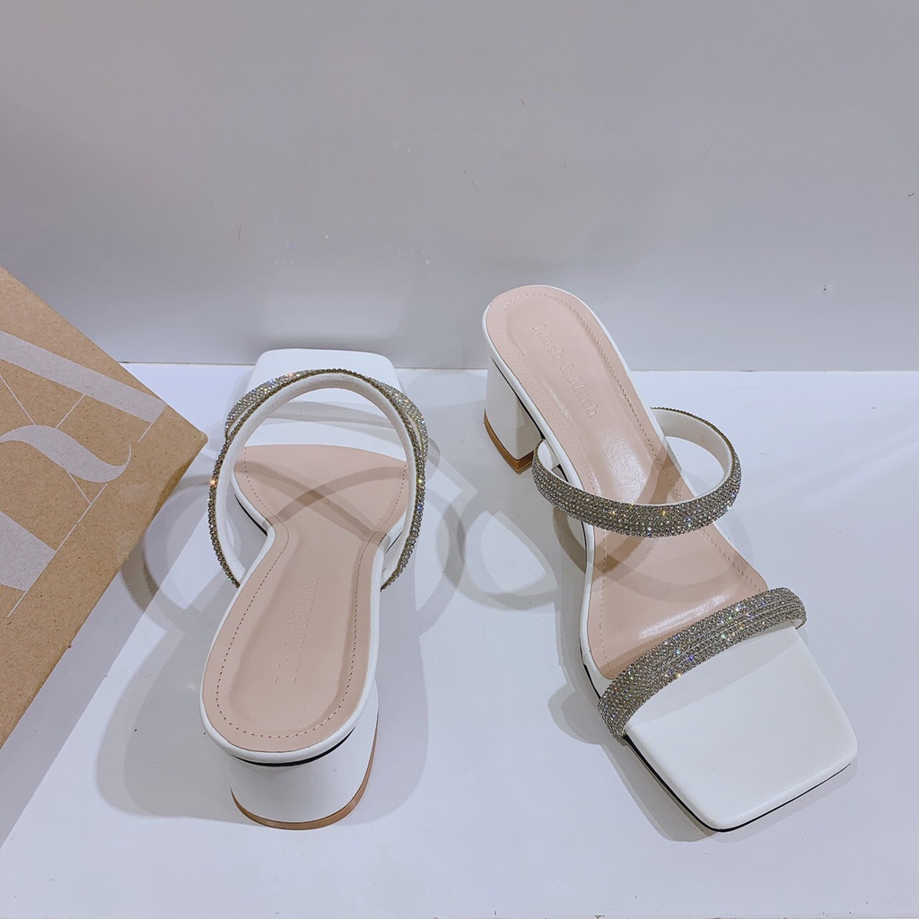 Guốc 2 dây kim sa gót vuông cao 5cm (ảnh thật)