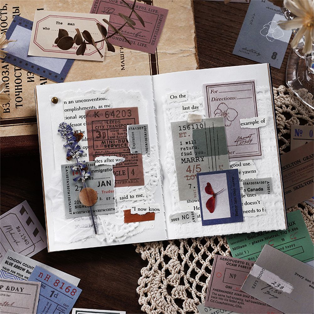 Set 50 miếng dán trang trí sổ tay phong cách vintage