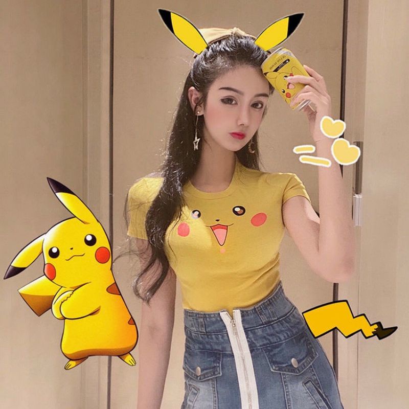 Áo thun croptop Pikachu xinh xắn