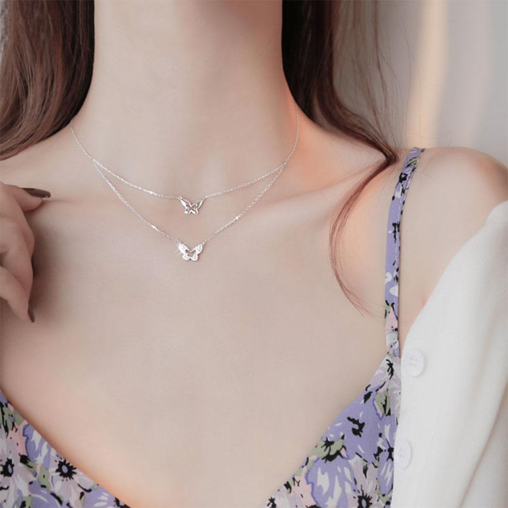 QQMALL Vòng Cổ Choker Hai Lớp Mặt Hình Bướm Đính Đá Lấp Lánh Dành Cho Nữ