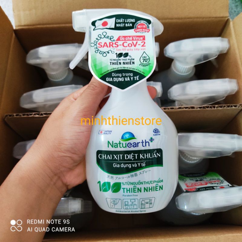 Chai xịt diệt khuẩn Natuearth plus 100% từ thiên nhiên 410ml