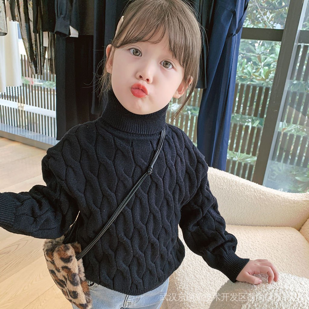 Áo Sweater Cổ Lọ Lót Lông Cừu Dày Thời Trang Thu Đông Phong Cách Mới Cho Bé Gái