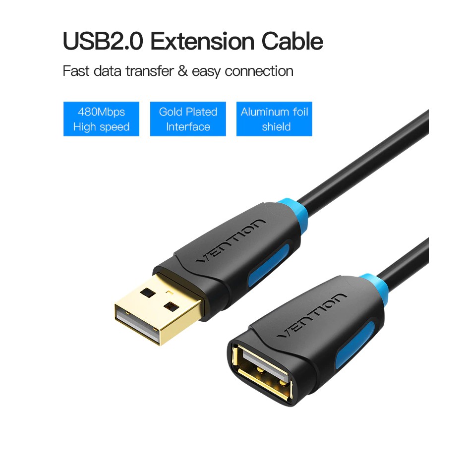 Vention USB 2.0 Extension Cable Fast Data Transfer & Easy Connection For TV/Laptop/USB Disk/Mobile HDD/Mouse