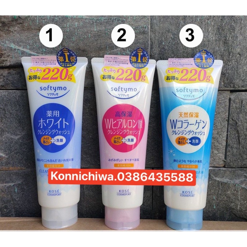 Sữa Rửa Mặt Kose Softymo Cleansing Foam 220g Nhật Bản- Hyaluronic acid collagen white