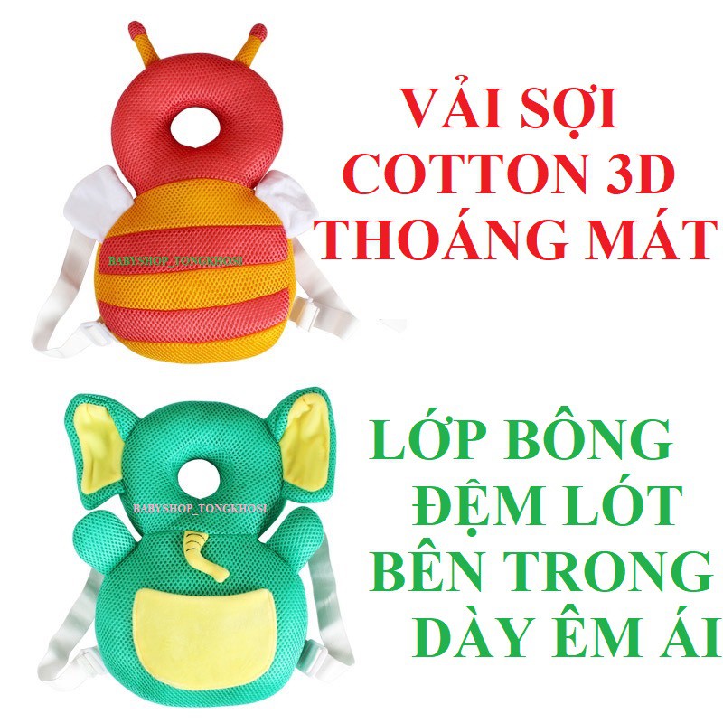 [Sợi cotton 3D] Ba Lô, Gối tập ngồi tập đi, tập bò, tập đứng Chính Hãng bảo vệ đầu và gáy cho Bé yêu