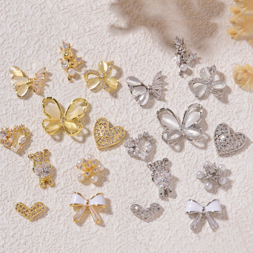 [Hàng mới về] Phụ Kiện Trang Trí Móng Nghệ Thuật Hình Nơ Mắt Mèo 3D Đính Đá Zircon Tinh Xảo