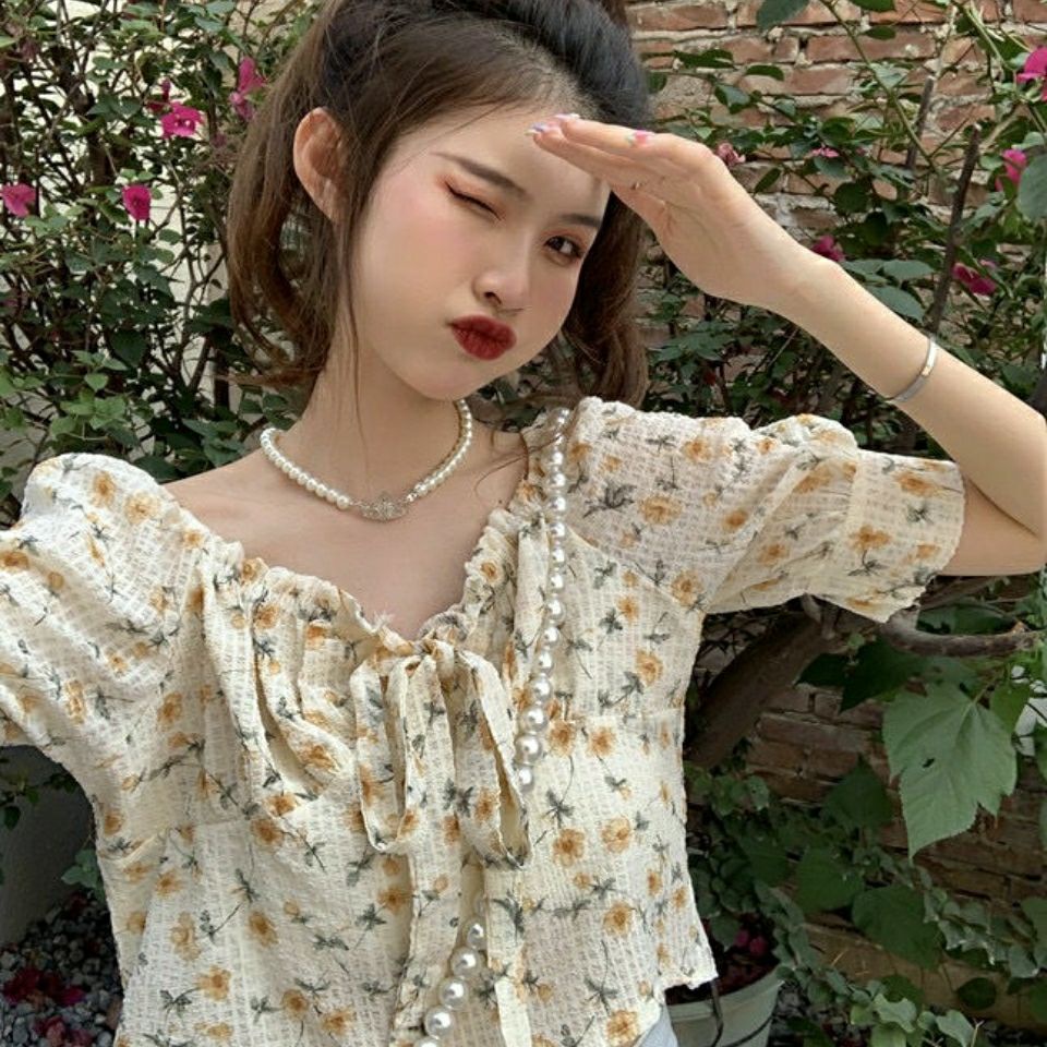 áo croptop Cổ Phiếu Sẵn Sàng  Áo Sơ Mi Tay Ngắn Phồng Họa Tiết Hoa Thời Trang Xu Hướng Mới Cho Nữ JL-TX-174